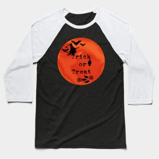 Trick or Treat _ Halloween Witch, Bats, Candy and Orange Moon Baseball T-Shirt